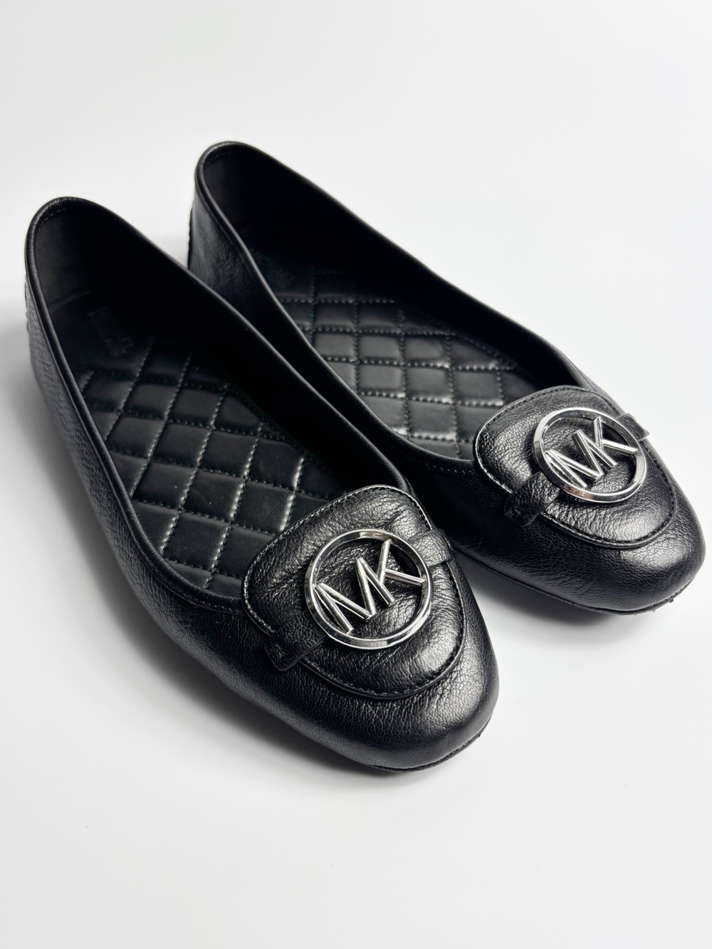 Michael Kors Black Leather Lillie Quilted Moccasin Ballet Flats Women Size 9.5M